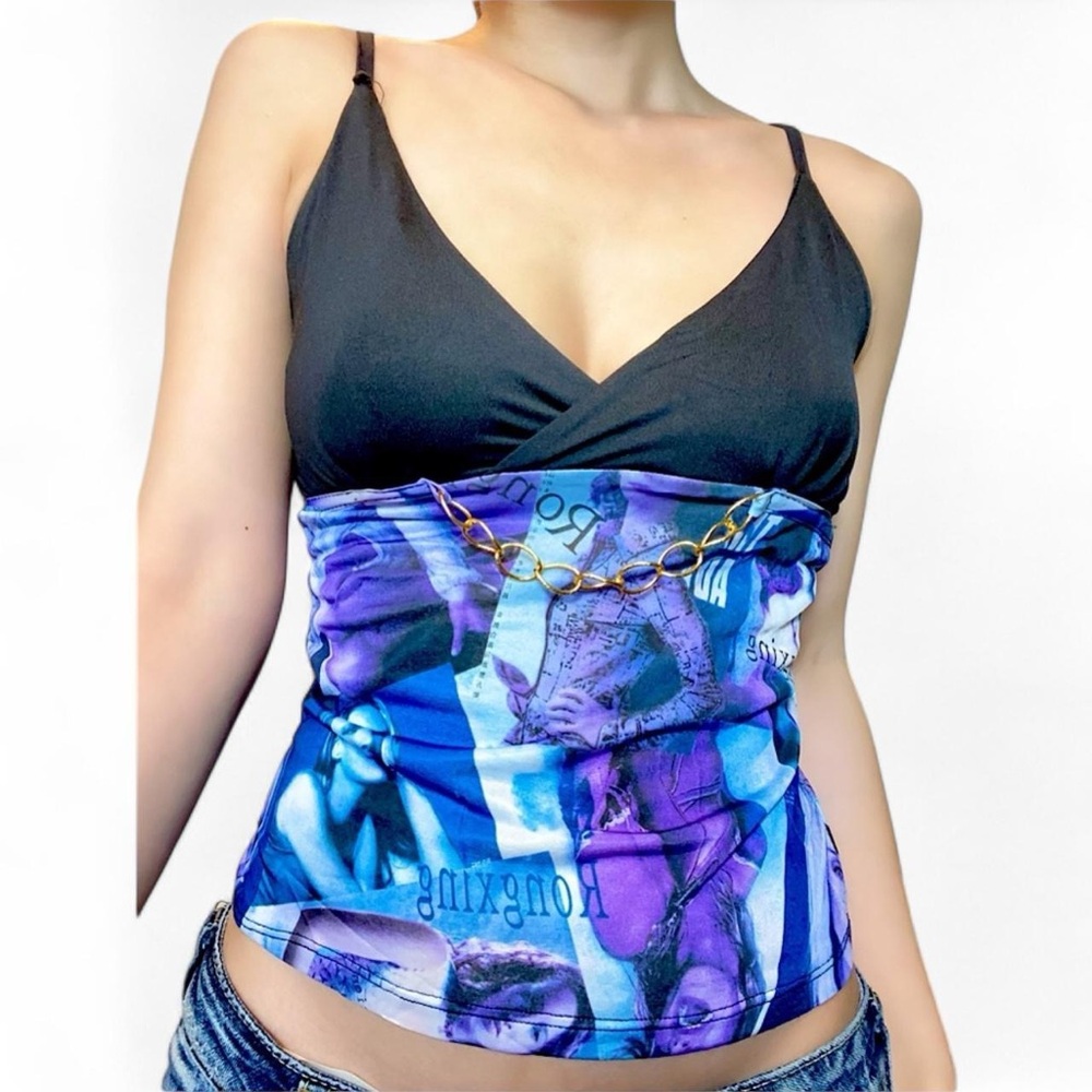 Black & purple Y2K cami top with adjustable straps and side zipper